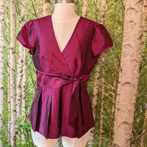 Silk cap sleeve wrap style blouse with bow by Ann Taylor, size 2